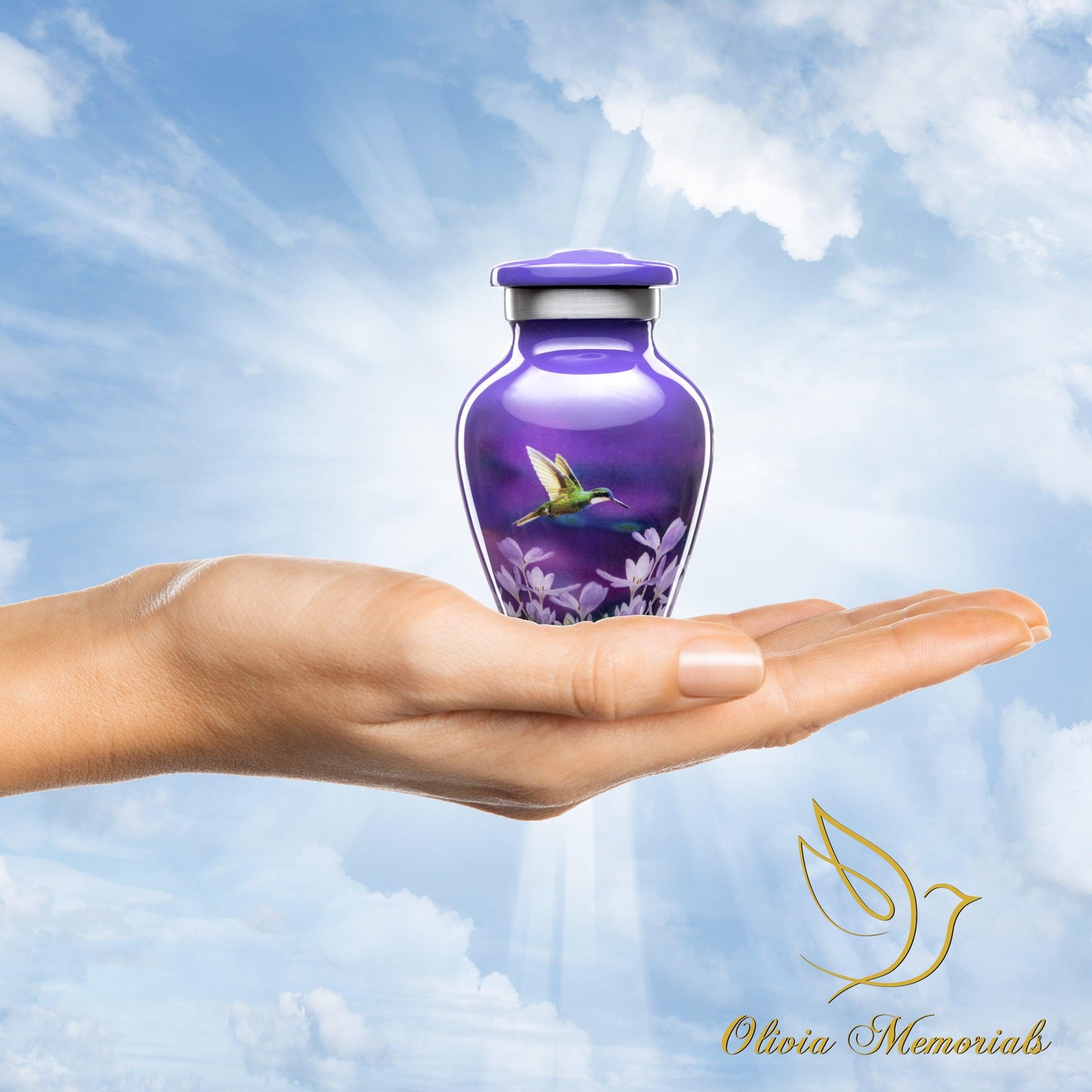 Small Purple Hummingbird Urn Keepsake - olivia-memorials