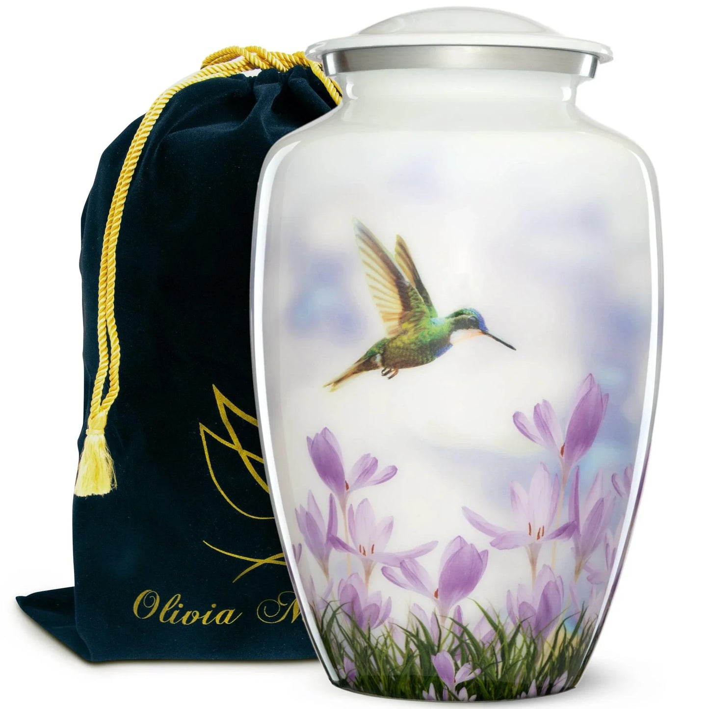 Cremation urn for ashes - Large_Hummingbird_White - olivia-memorials