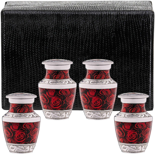 4 Small Crimson Roses Urns