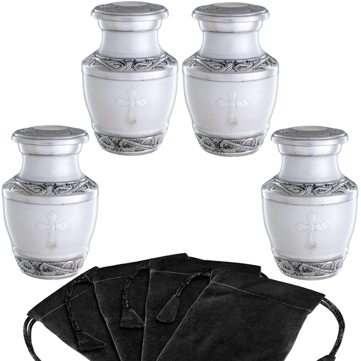 Set of 4 white God's Love cremation urn for ashes, keepsake size, view 5 - Olivia Memorials