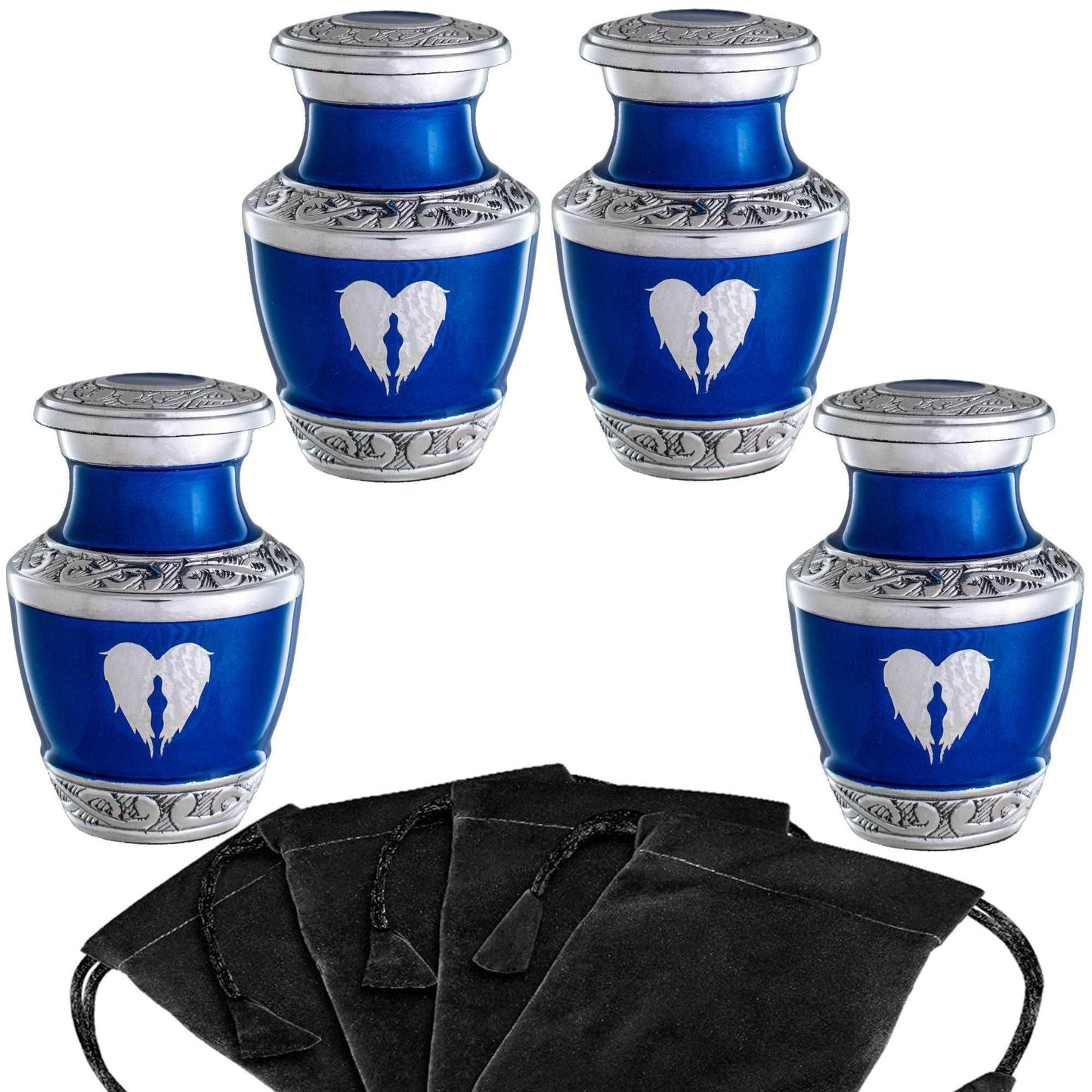 Set of 4 blue angel wings cremation urn for ashes, keepsake size, view 5 - Olivia Memorials