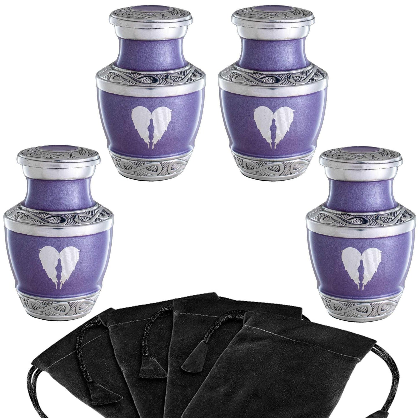 Set of 4 purple angel wings cremation urn for ashes, keepsake size, view 5 - Olivia Memorials