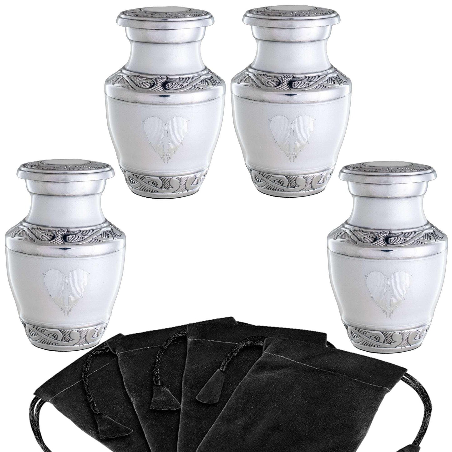 4 Small White Angel Wings Urns