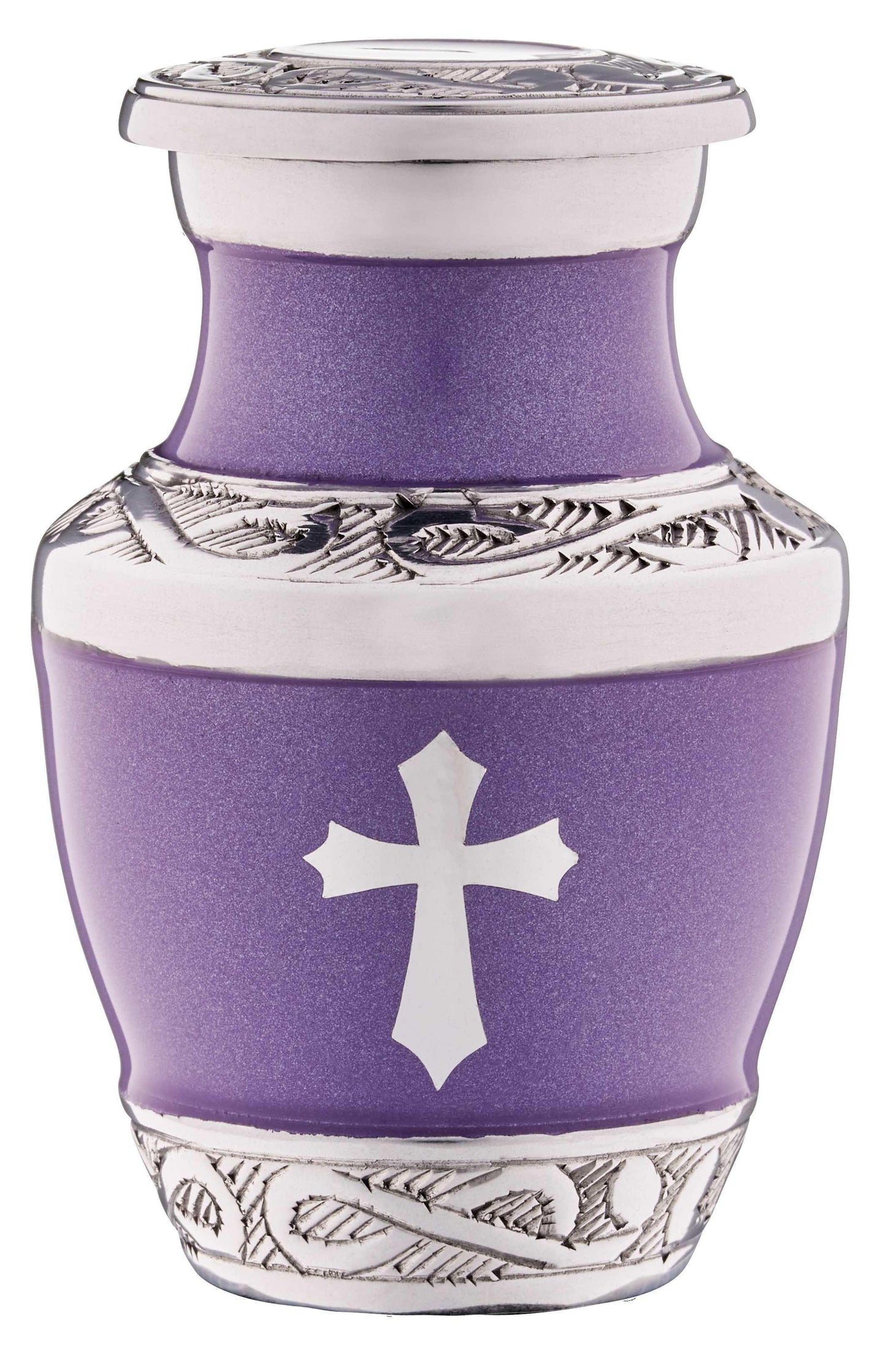 Set of 4 purple God's Love cremation urn for ashes, keepsake size, view 5 - Olivia Memorials