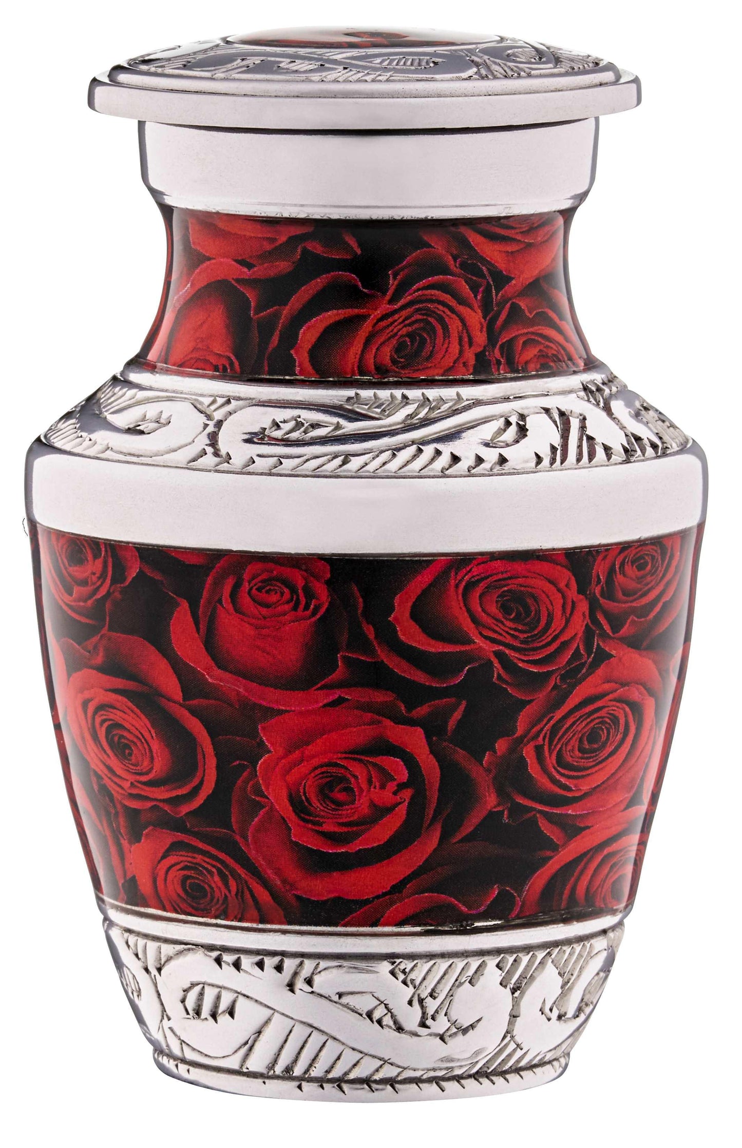 4 Small Crimson Roses Urns