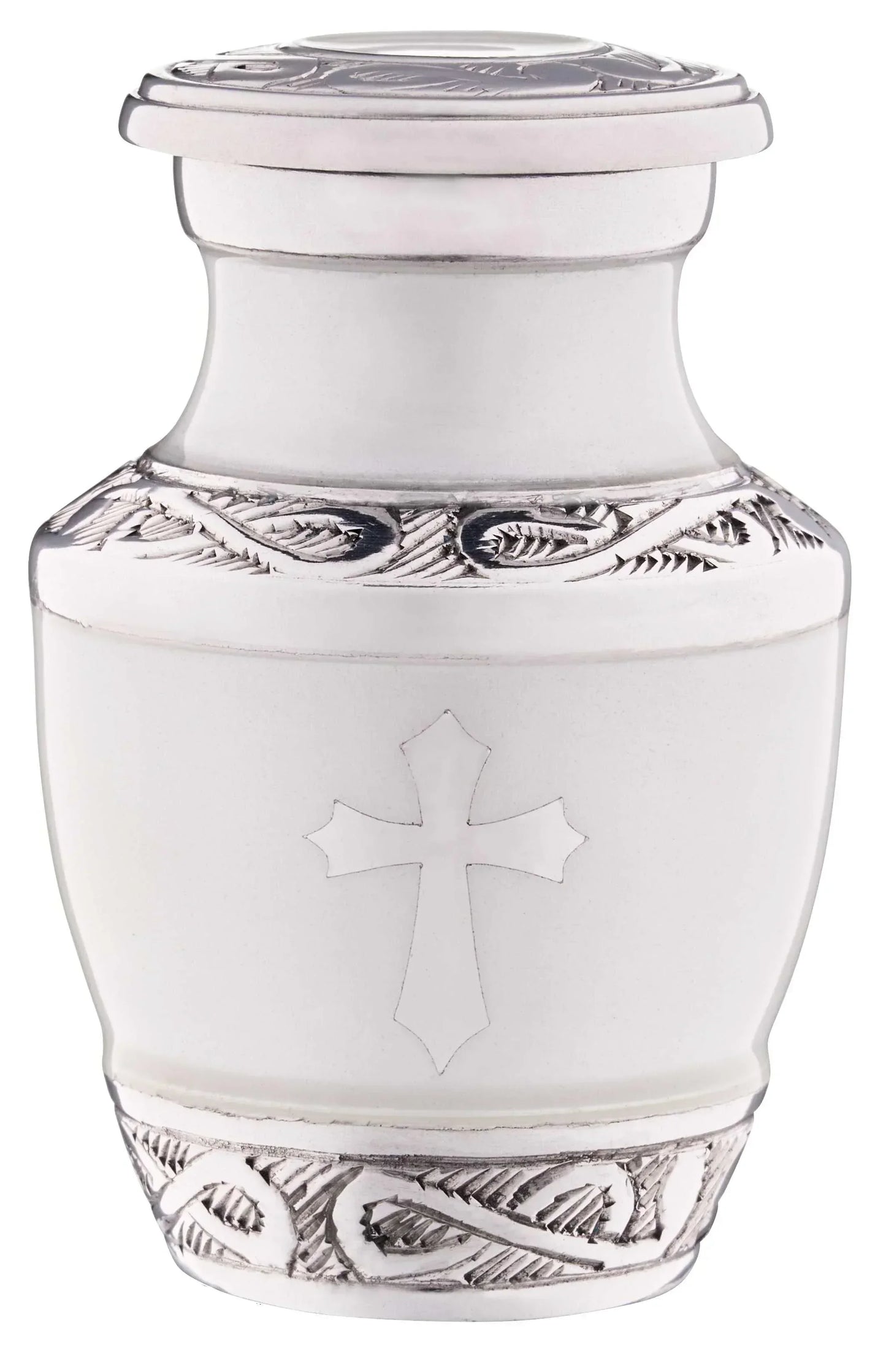 White God's Love cremation urn for ashes, keepsake size, view 4 - Olivia Memorials