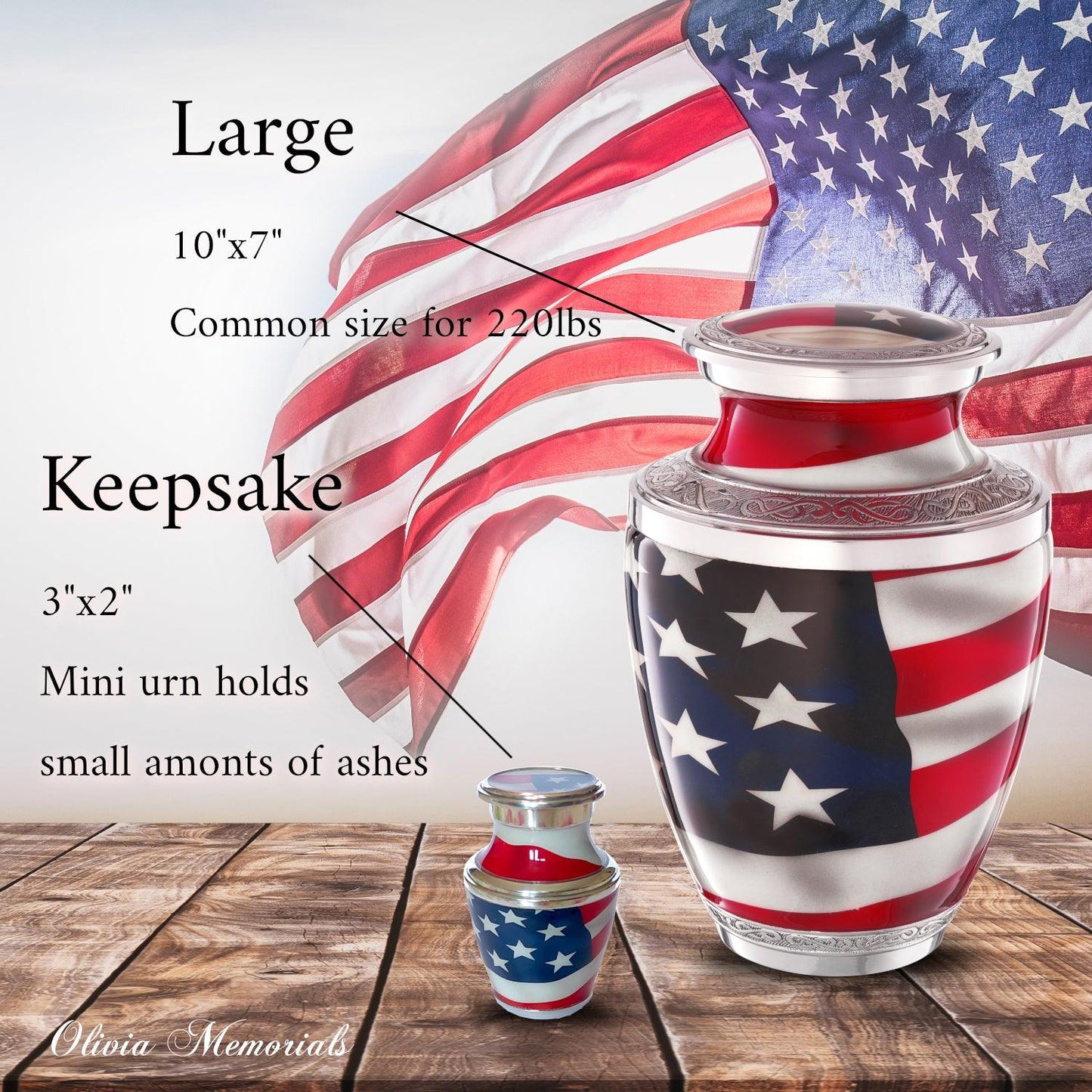 Small American Flag Patriotic Urns - olivia-memorials