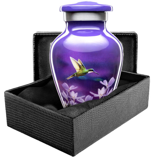 Small Purple Hummingbird Urn Keepsake - olivia-memorials