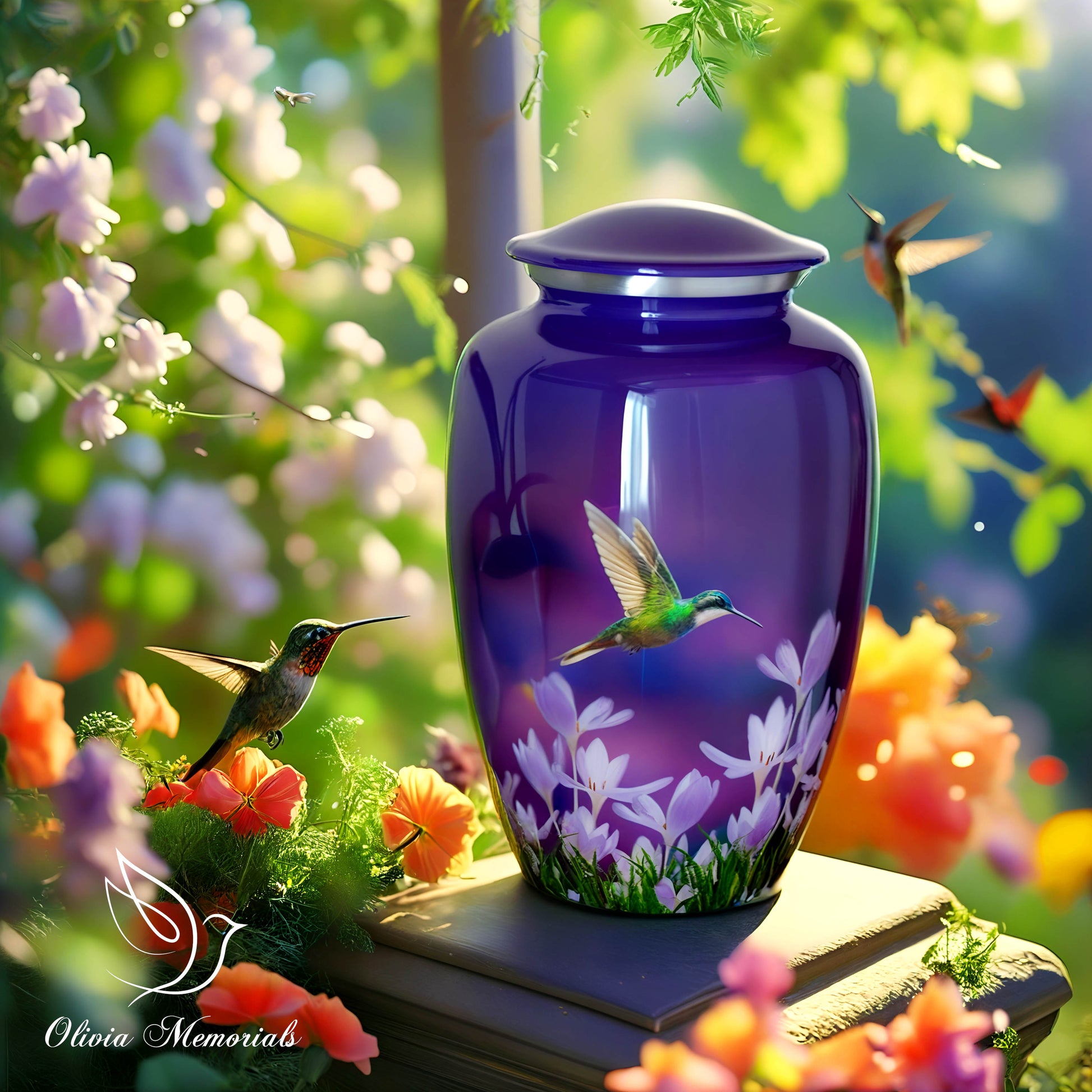 Hummingbird cremation urn for ashes, adult size, view 6 - Olivia Memorials