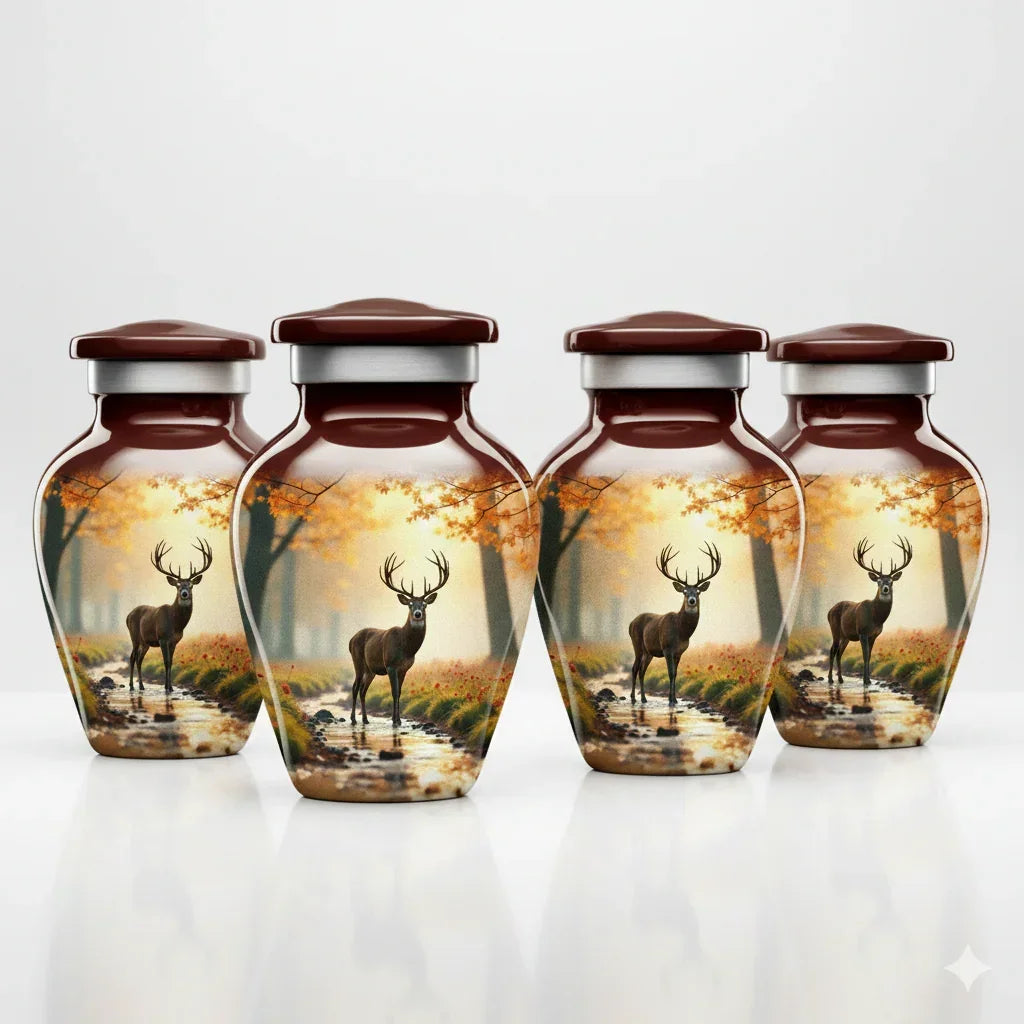 Set of 4 Small Deer Urns Keepsake