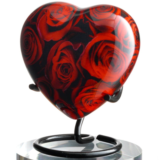 Small Crimson Roses Urn - Heart Shape - olivia-memorials