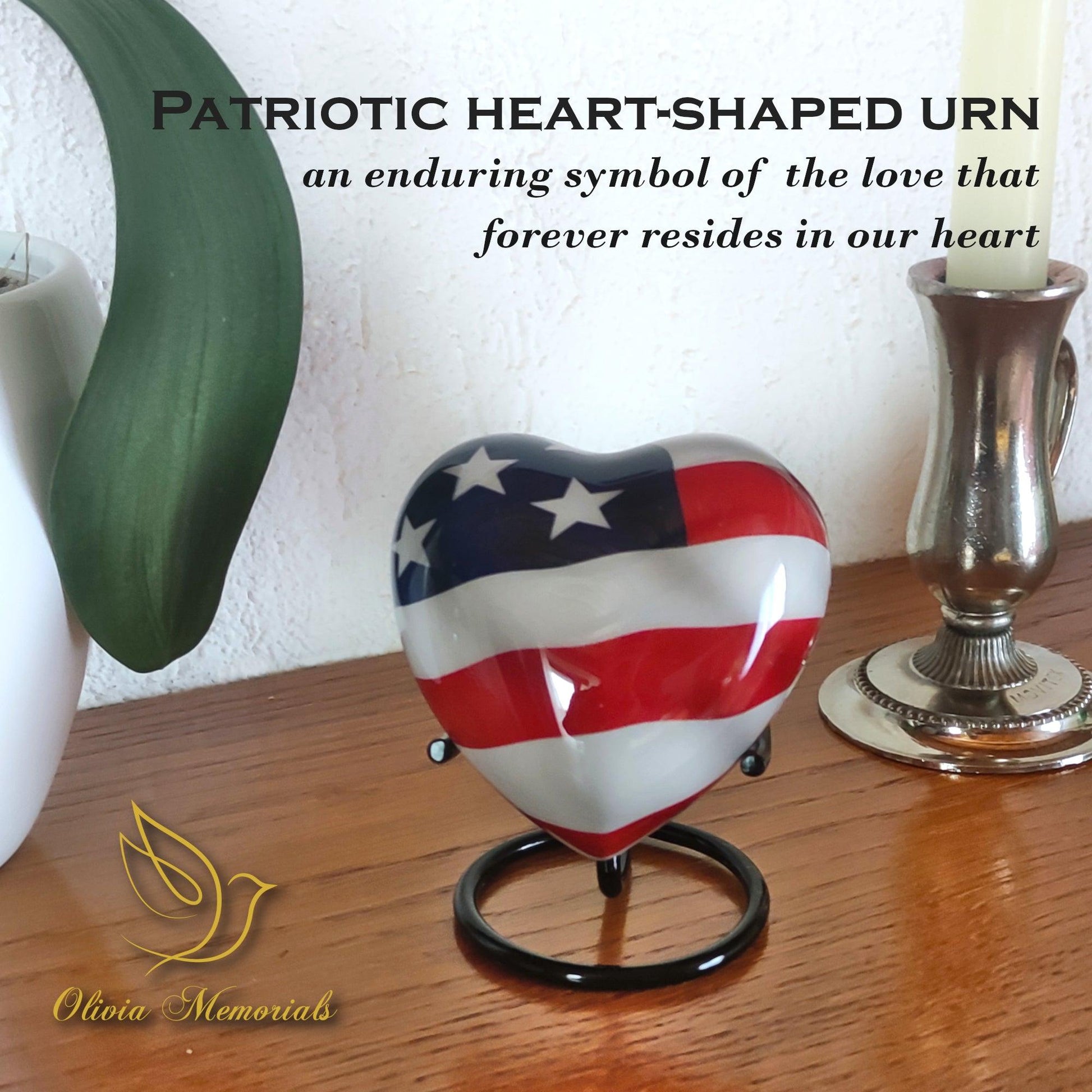 Small American Flag Urn - Heart Shape - olivia-memorials