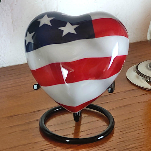 Small American Flag Urn - Heart Shape - olivia-memorials