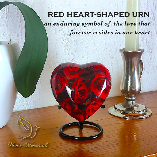 Small Crimson Roses Urn - Heart Shape - olivia-memorials