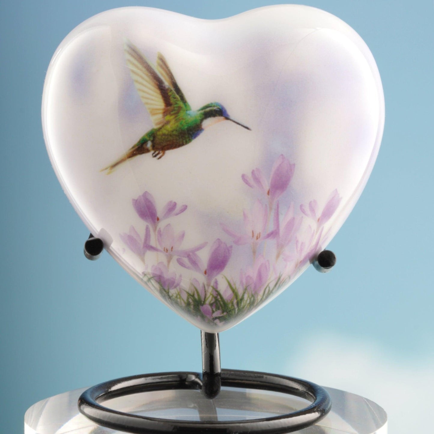 Small White Hummingbird Urn - Heart Shape - olivia-memorials