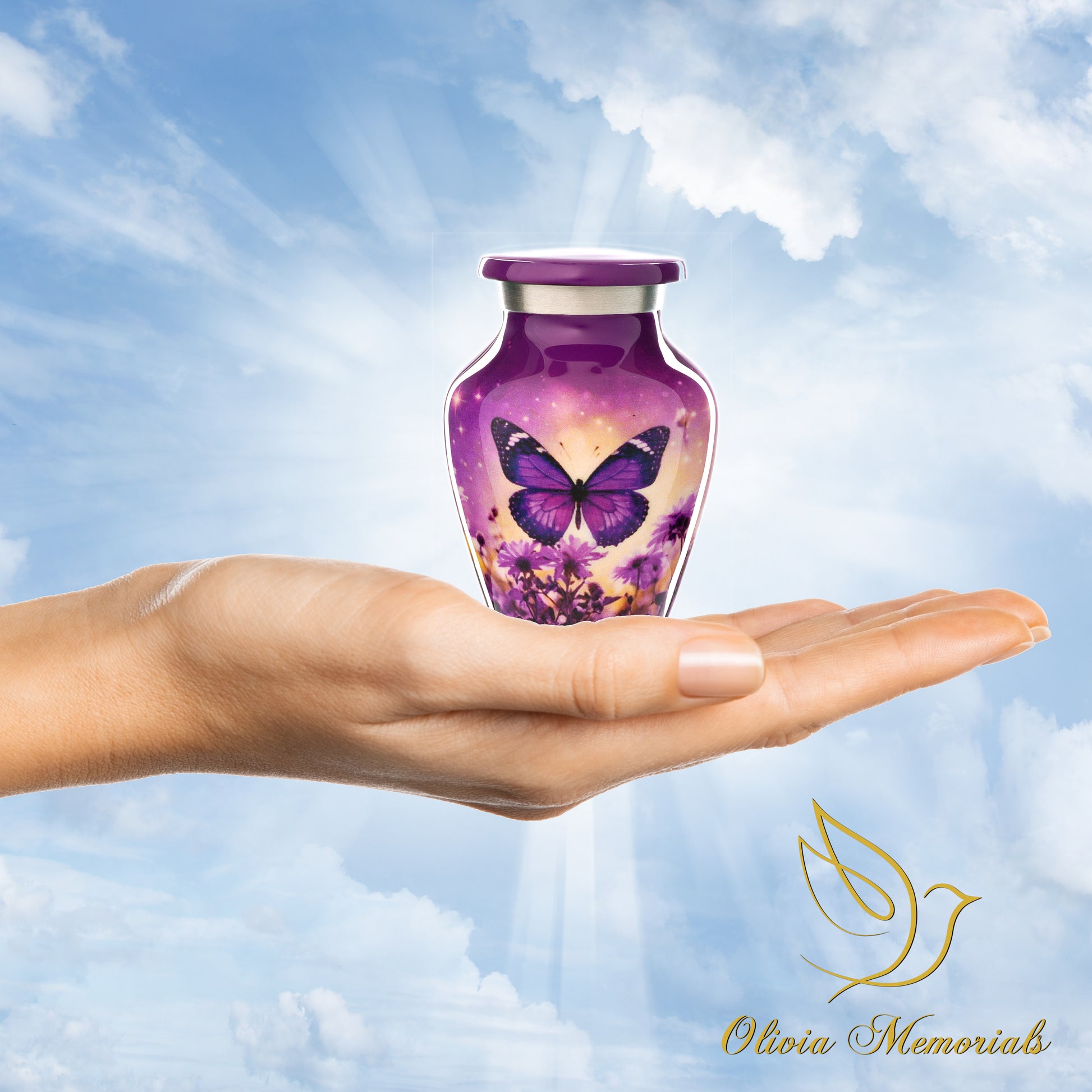 Mini Purple Butterfly Urn Keepsake