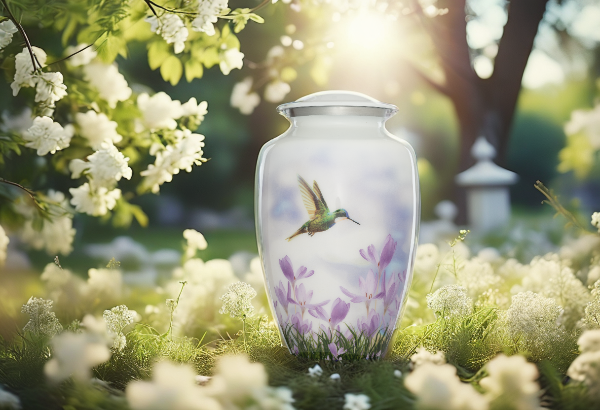 White Hummingbird Urn for Ashes
