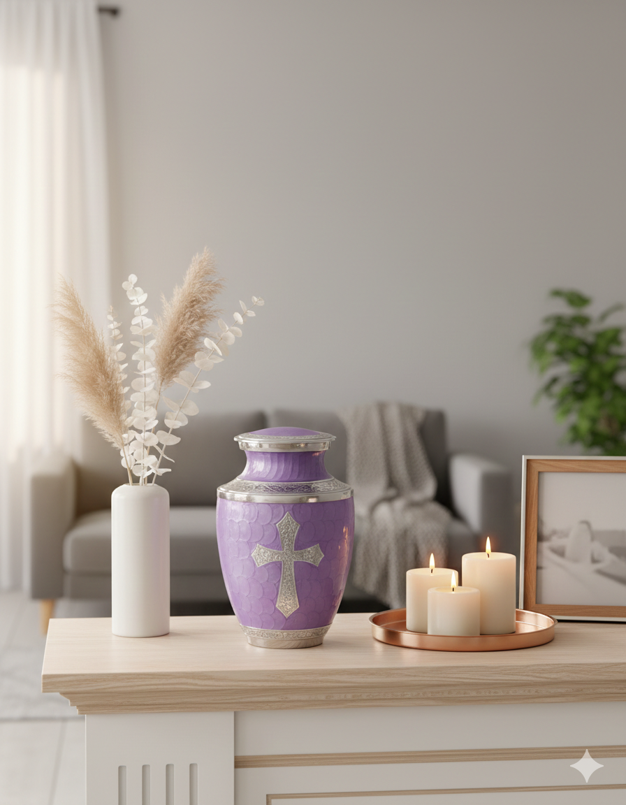 Blue God's Love cremation urn for ashes, adult size, view 5 - Olivia Memorials