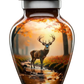 Decorative urn with a deer design on a white background