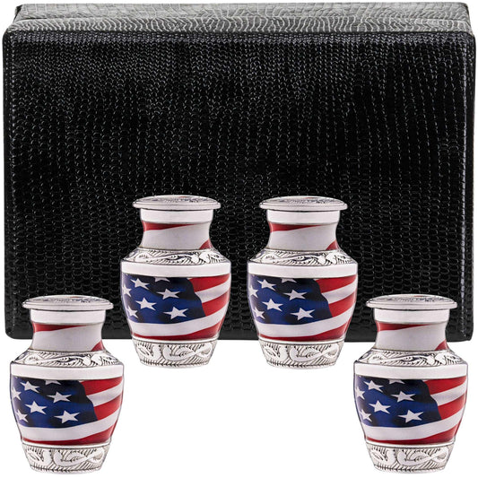 4 Small American Flag Patriotic Urns