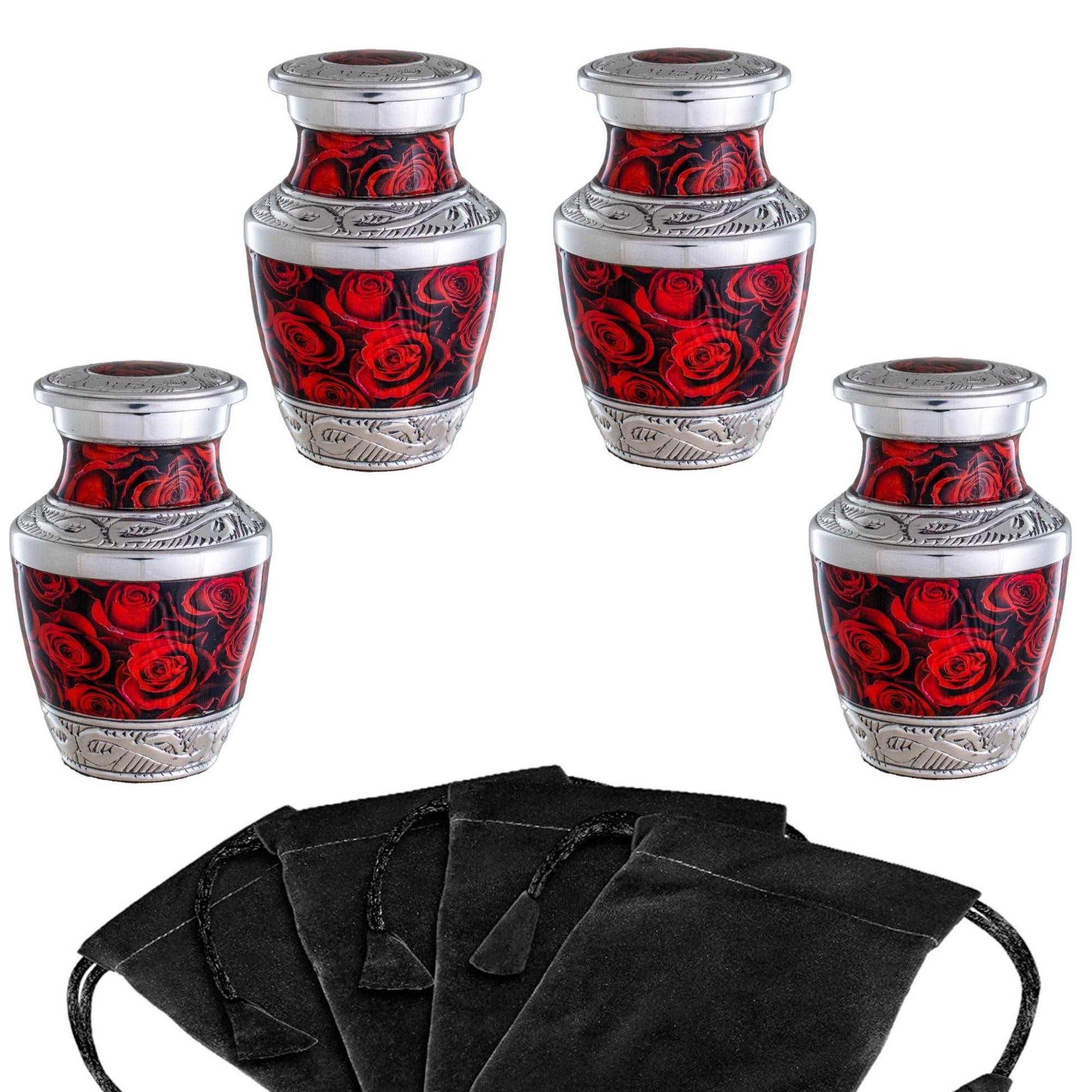 4 Small Crimson Roses Urns